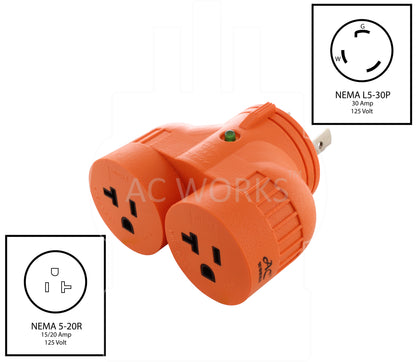 NEMA L5-30P to NEMA 5-20, L530 plug to 520 connectors, generator to household adapter