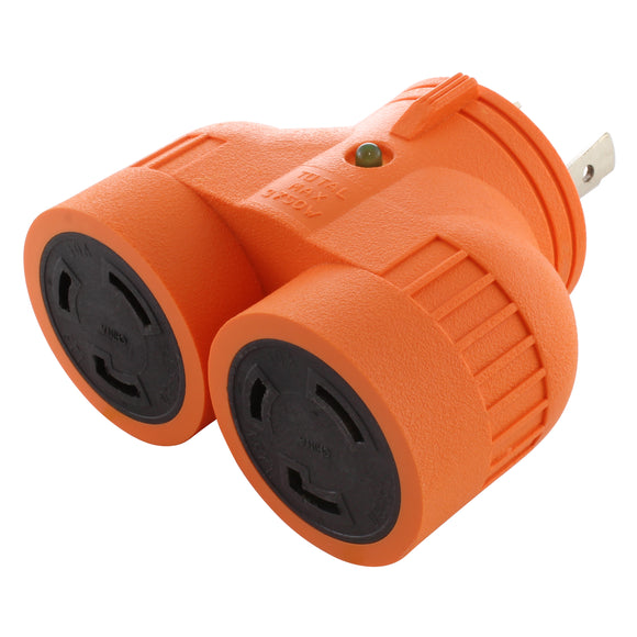 V-DUO adapter by AC WORKS® is an Orange Multi-outlet Adapter.