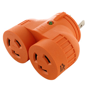 AC WORKS® V-Duo orange multi-outlet adapter.