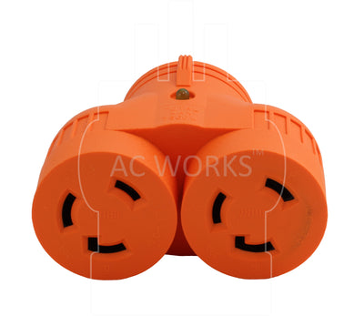 AC WORKS® Two NEMA L6-30R Multi-Outlet Twist Lock V-Duo Adapter