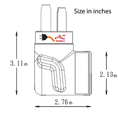 AC WORKS® compact and durable elbow adapter specification diagram