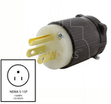 NEMA 5-15P, 515 male plug, housheold male plug, 15 amp plug