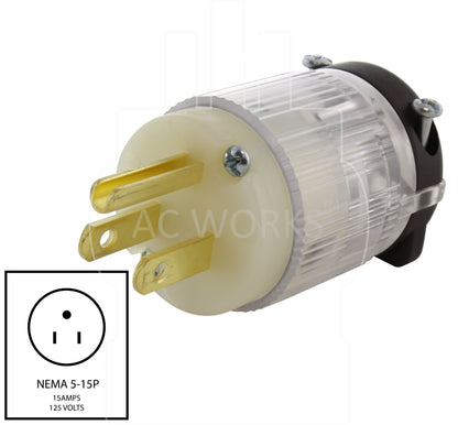 NEMA 5-15P assembly, 515 plug assembly, 15 amp household plug assembly