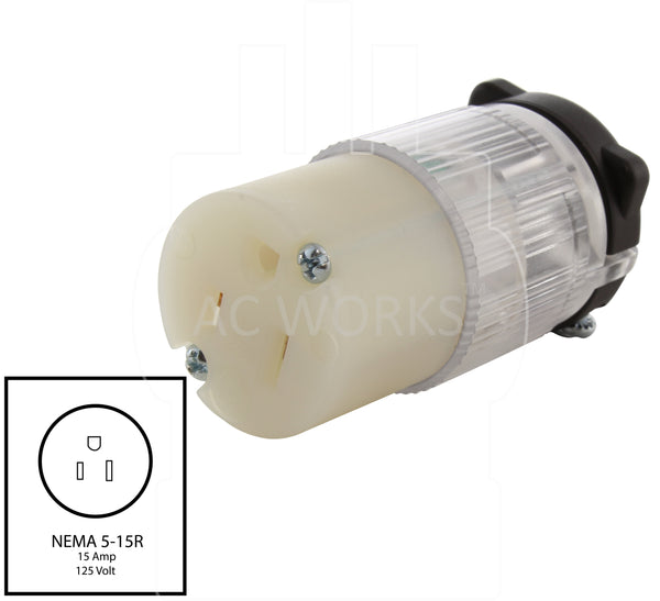 NEMA 5-15R, 515 female connector, household female connector assembly, 15 amp connector