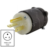 NEMA 5-20P, 520 male plug, t-blade household plug, 20 amp household plug