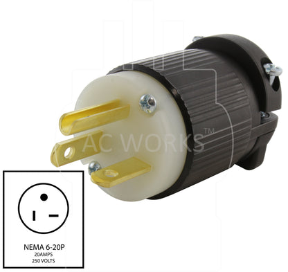 NEMA 6-20P, 620 plug assembly, 20 amp male plug assembly