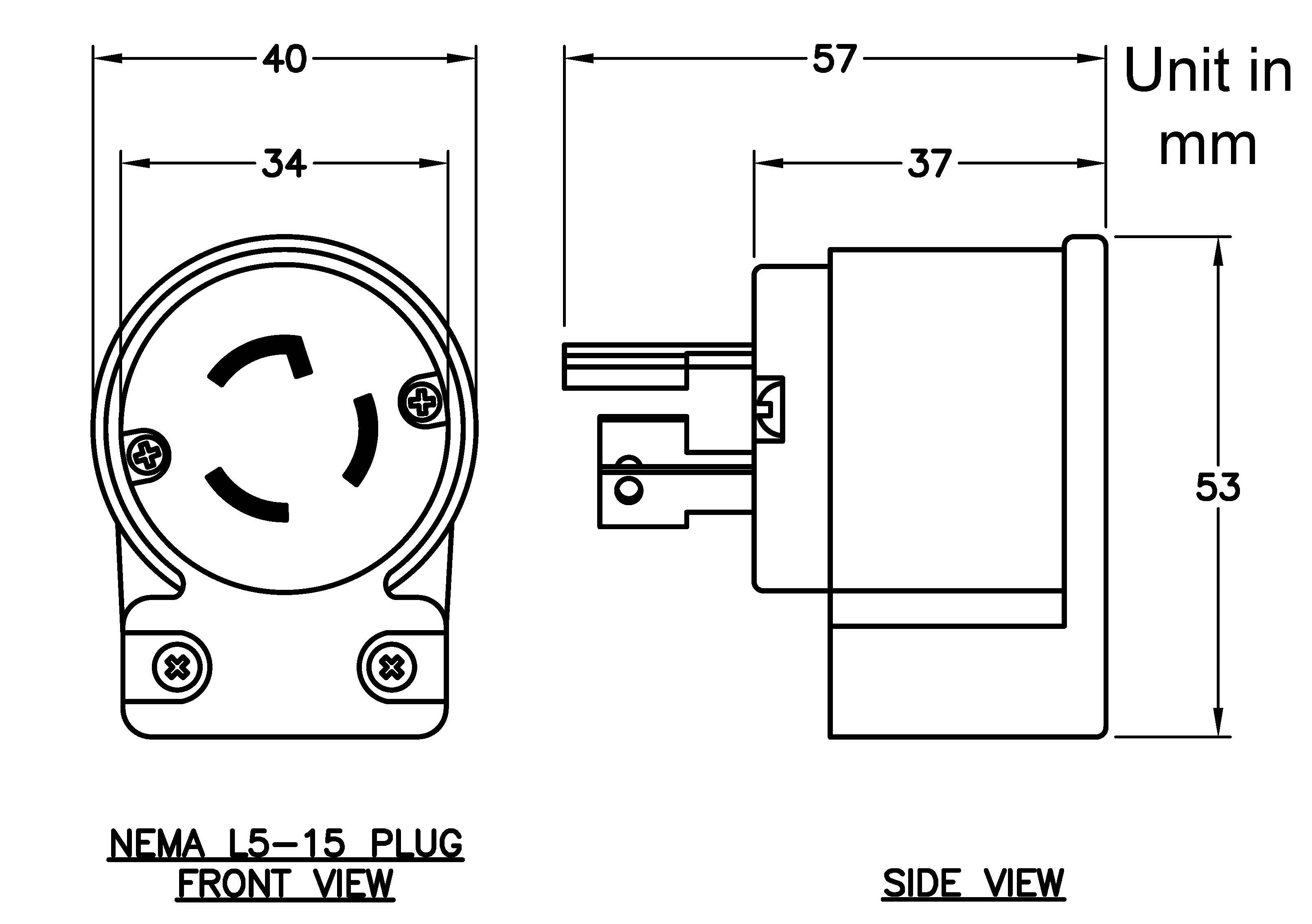 AC WORKS® [ASEL515P] NEMA L5-15P 15A 125V 3-Prong All Angles Locking Plug with UL, C-UL Approval