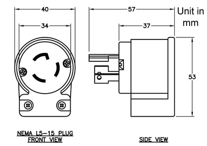 AC WORKS® [ASEL515P] NEMA L5-15P 15A 125V 3-Prong All Angles Locking Plug with UL, C-UL Approval