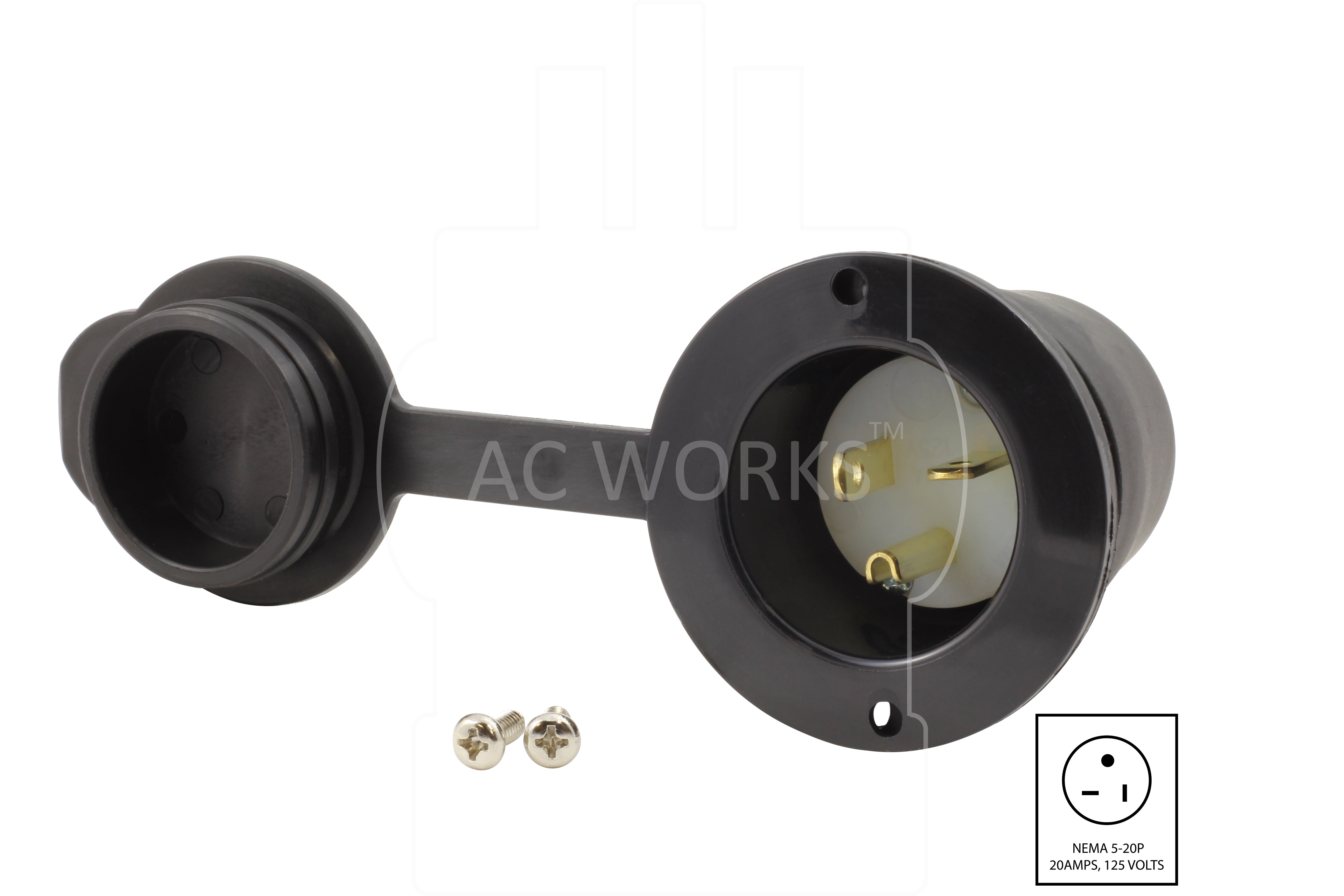 ASIN520P-WC, NEMA 5-20P, 5-20P, 520, AC Works, AC Connectors, Weatherproof inlet