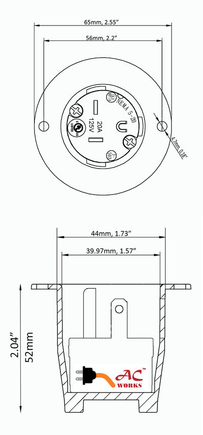 ASIN520P-WC, AC Connectors, AC Works, flange inlet, industrial flange inlet, commercial flange inlet