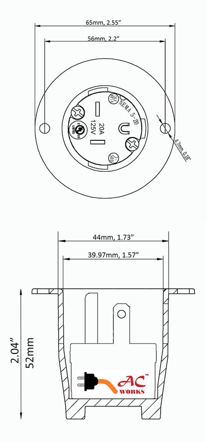 ASIN520P-WC, AC Connectors, AC Works, flange inlet, industrial flange inlet, commercial flange inlet