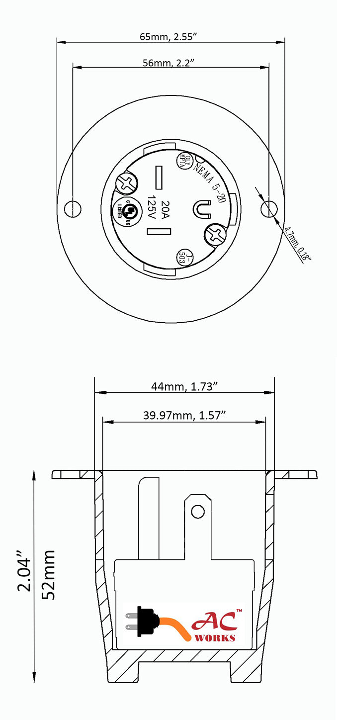 ASIN520P-WC, AC Connectors, AC Works, flange inlet, industrial flange inlet, commercial flange inlet