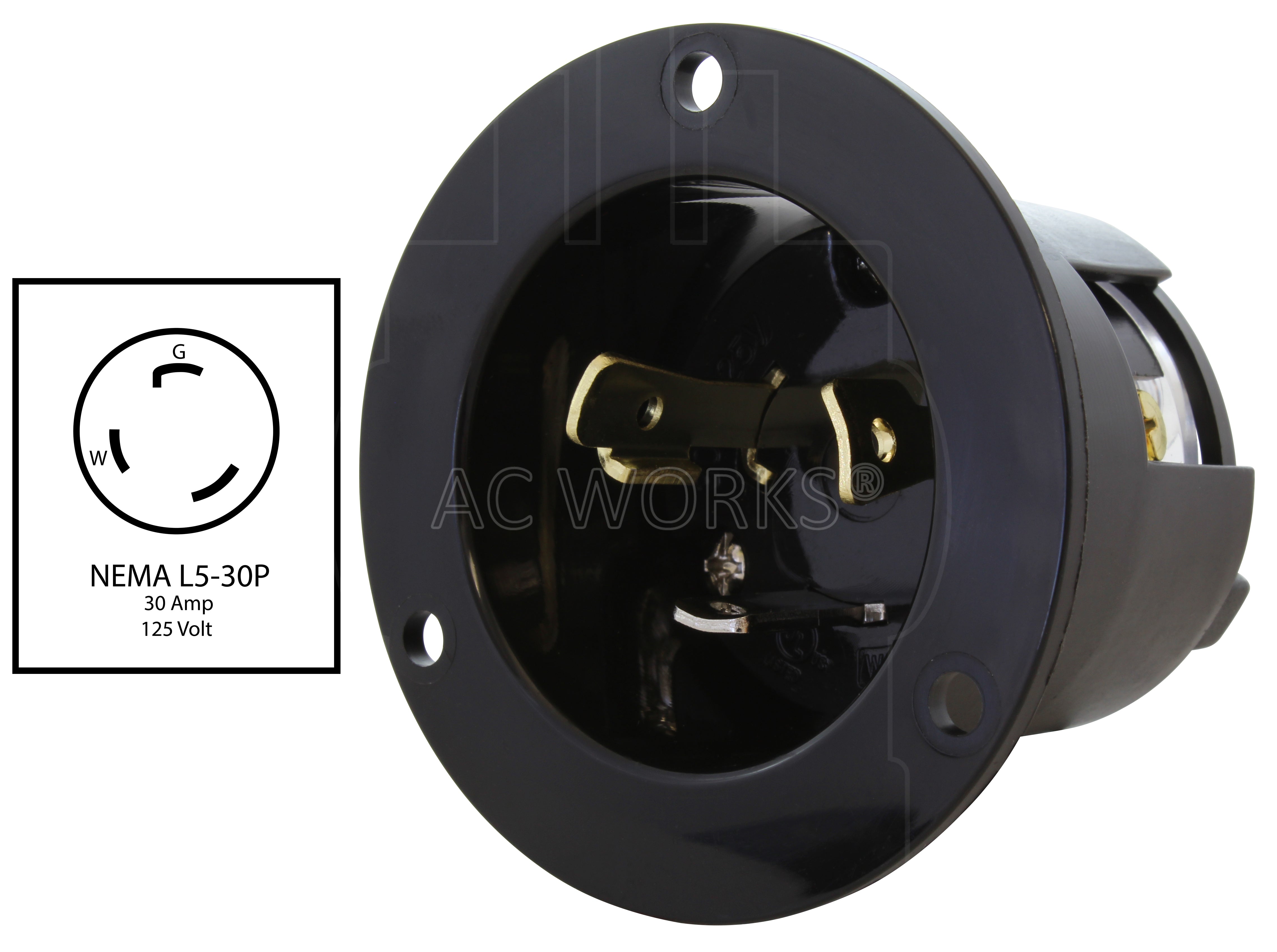 AC WORKS® 30 Amp 125-Volt NEMA L5-30P Power Input Inlet – AC