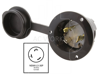 NEMA L5-30P power inlet, locking power inlet, L5-30 inlet, L530 inlet, 30 amp locking inlet