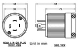 AC WORKS® [ASL1420P] NEMA L14-20P 20A 125/250V 4-Prong Locking Male Plug With UL, C-UL Approval