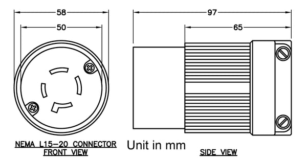 AC WORKS® [ASL1520R] L15-20R 20A 250V 3-Phase 4-Prong Locking Female Connector with UL, C-UL