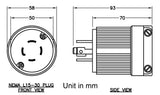 AC WORKS® [ASL1530P] NEMA L15-30P 3-Phase 30A 250V 4-Prong Locking Male Plug with UL, C-UL Approval