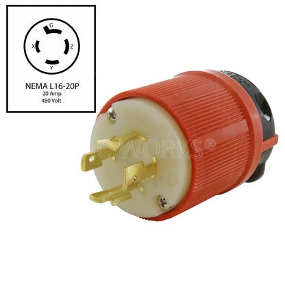 NEMA L16-20P 20A 480V 4-prong locking plug assembly