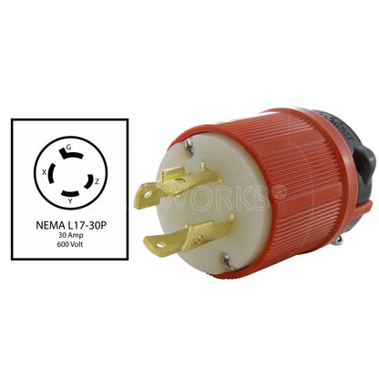 NEMA L17-30P 30A 600V 4-prong locking plug assembly