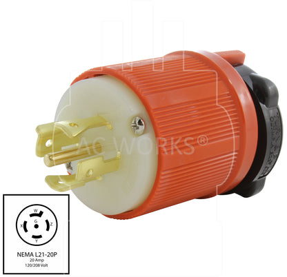 NEMA L21-20P, L2120 male plug, 5-prong locking male plug