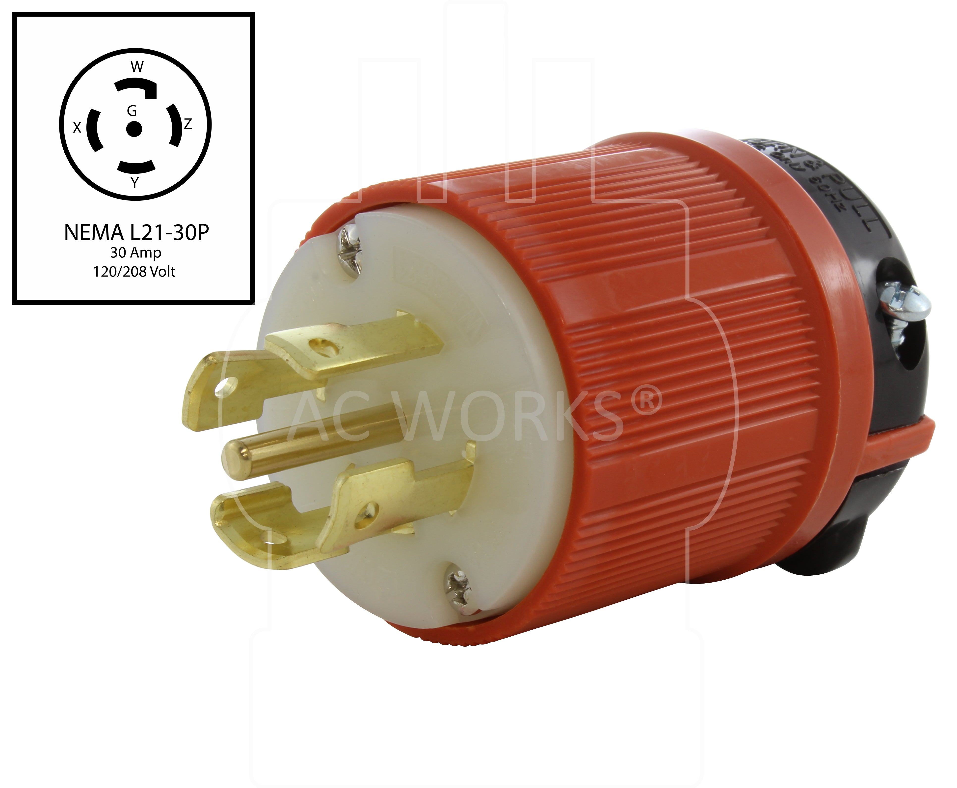 NEMA L21-30P male plug assembly