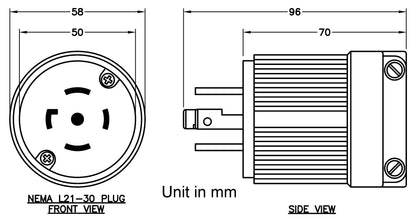 AC WORKS® [ASL2130P] NEMA L21-30P 30A 3-Phase 120/208V 3PY, 5-Wire Locking Male UL, C-UL Approval