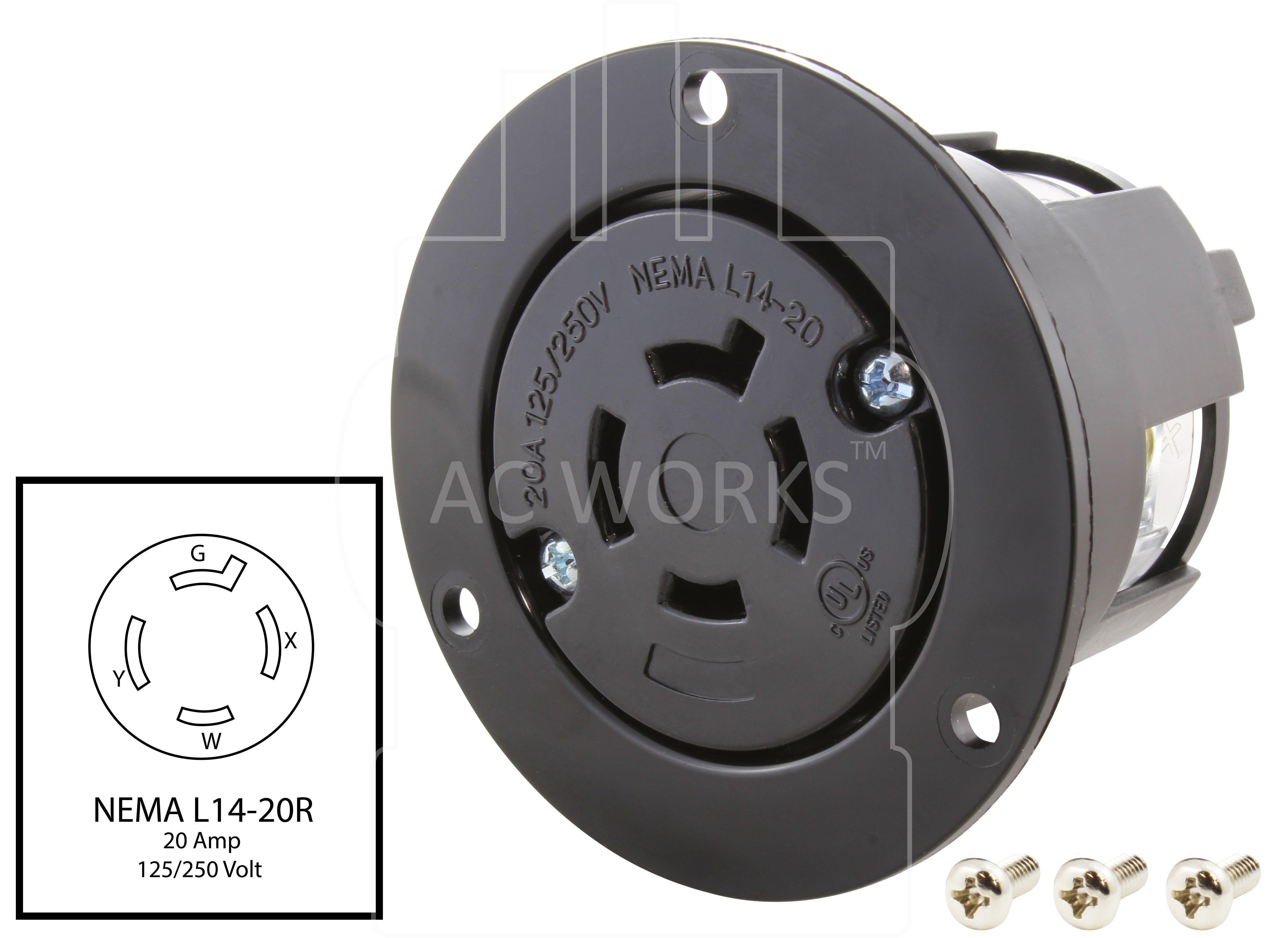 NEMA L14-20R 20A 125/250V 4-prong locking outlet