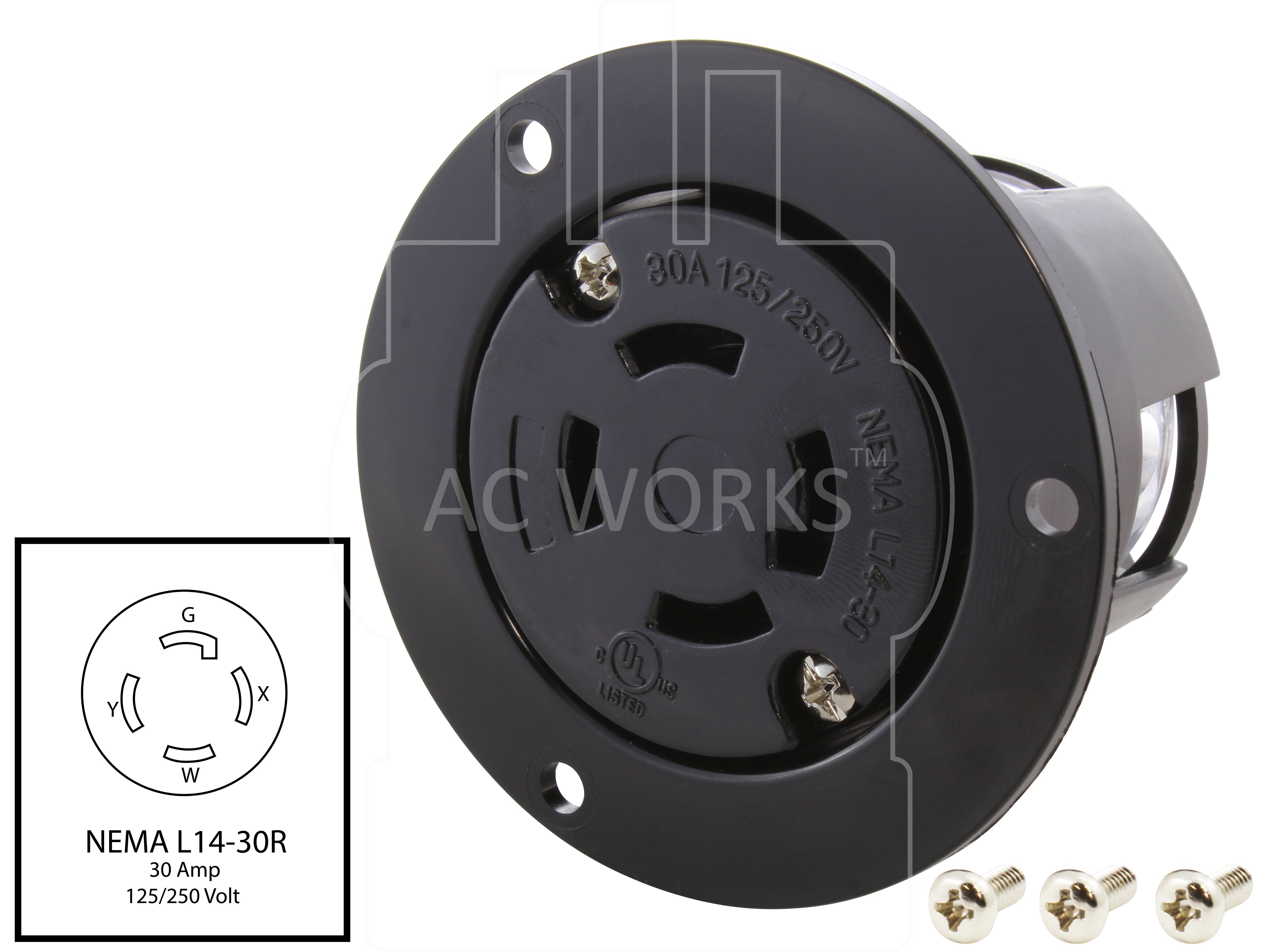 NEMA L14-30R 30A 125/250V 4-prong outlet