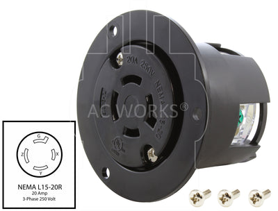 NEMA L15-20R 20 amp 3-phase 250 volt locking outlet assembly