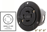 AC WORKS® [ASOUL1530R] 3-Phase 30A 250V L15-30R Flanged Outlet UL and C-UL Listed