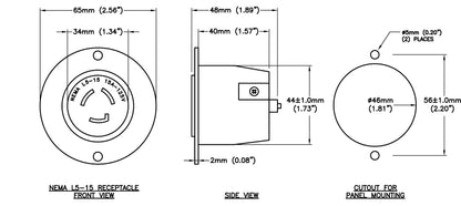 AC WORKS® [ASOUL515R] 15A 125V L5-15R Flanged Outlet UL and C-UL Listed