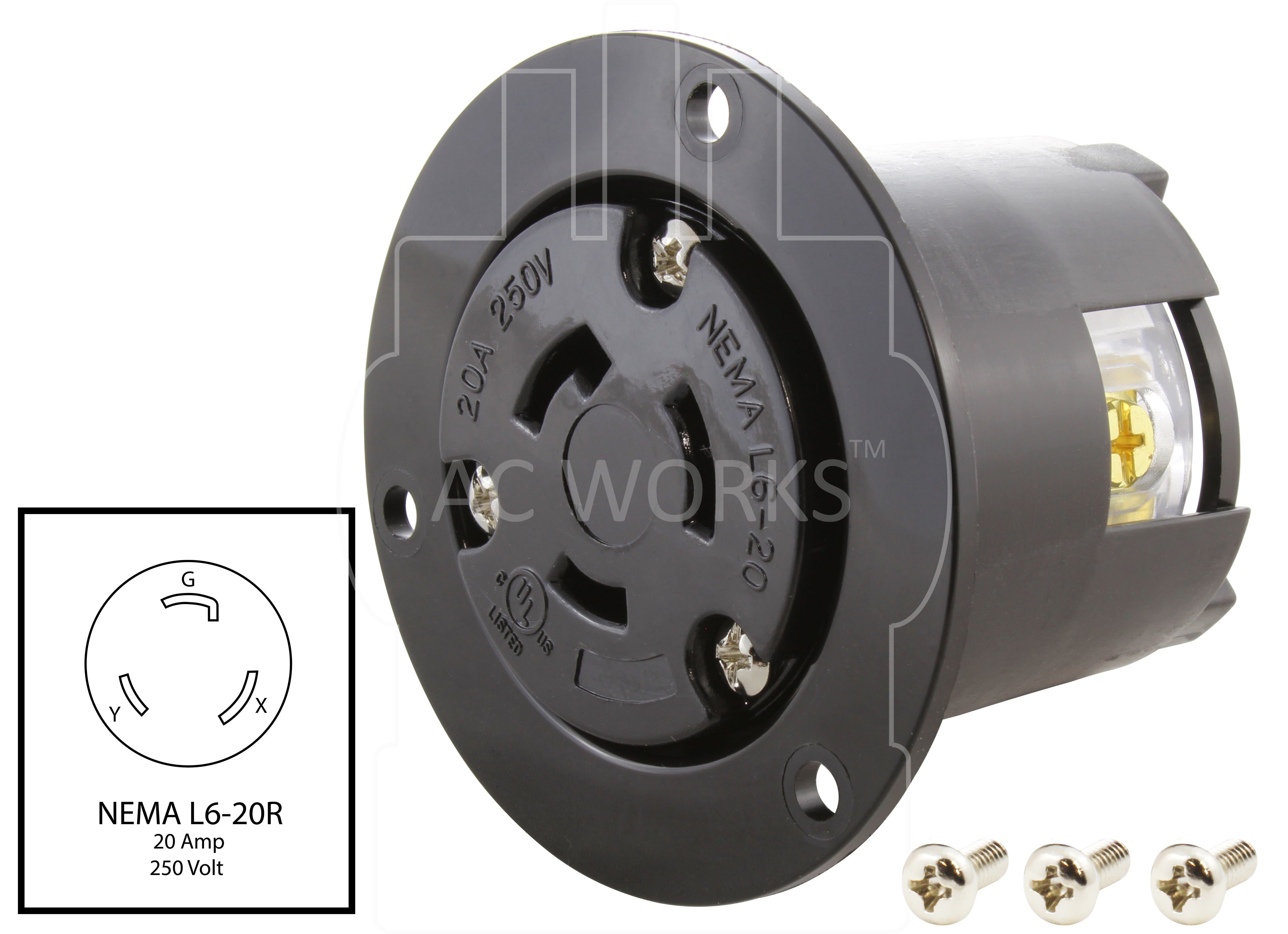 NEMA L6-20R 20A 250V 3-prong locking flanged outelt