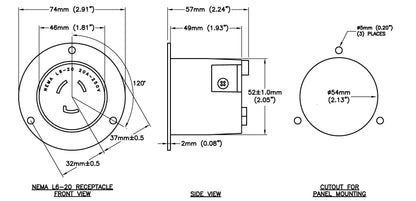 AC WORKS® [ASOUL620R] 20A 250V L6-20R Flanged Outlet UL and C-UL Listed