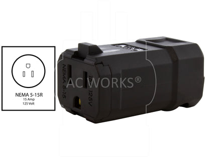 AC WORKS® [ASQ515R] NEMA 5-15R 15A 125V Clamp Style Square Household Female Connector with UL, C-UL Approval