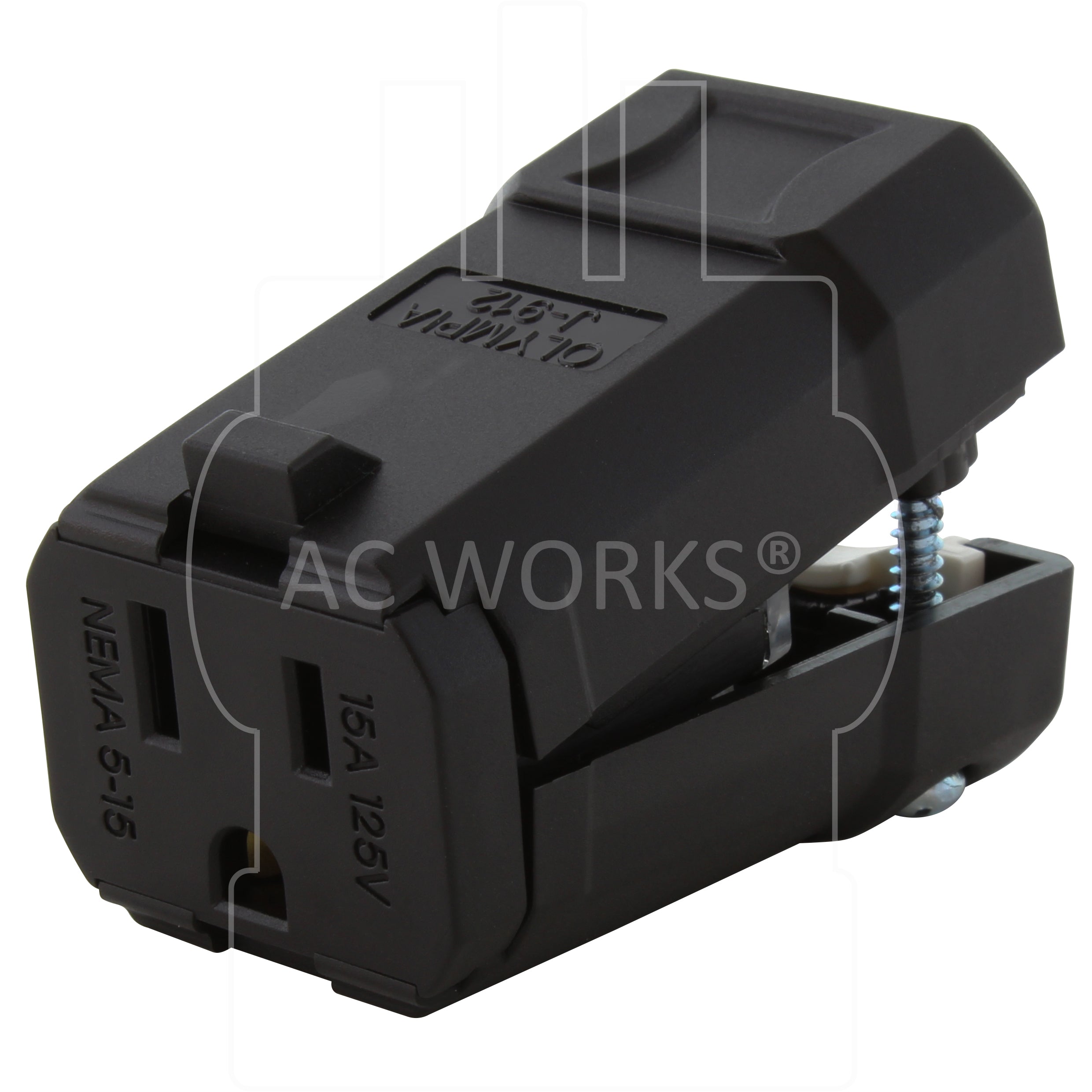 AC WORKS® [ASQ515R] NEMA 5-15R 15A 125V Clamp Style Square Household Female Connector with UL, C-UL Approval