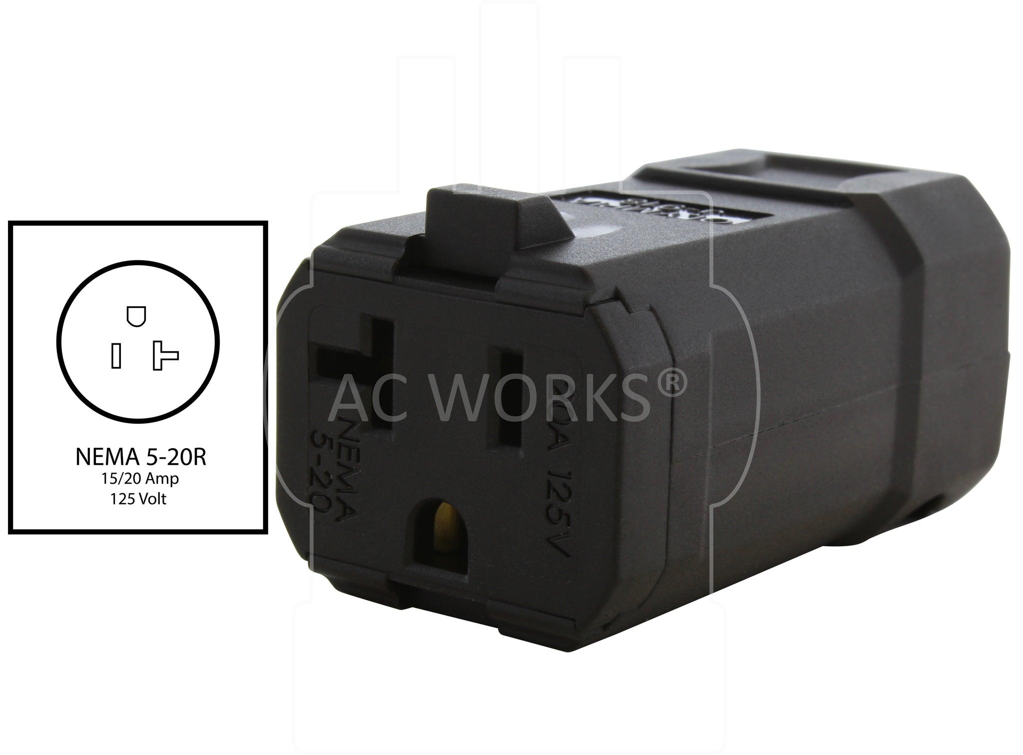 AC WORKS 20A 125V NEMA 5-20R Multi-Angle Elbow Female Connector Assembly