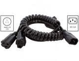 IEC C14 to two NEMA 5-15R with flexible and retractable coiled cable