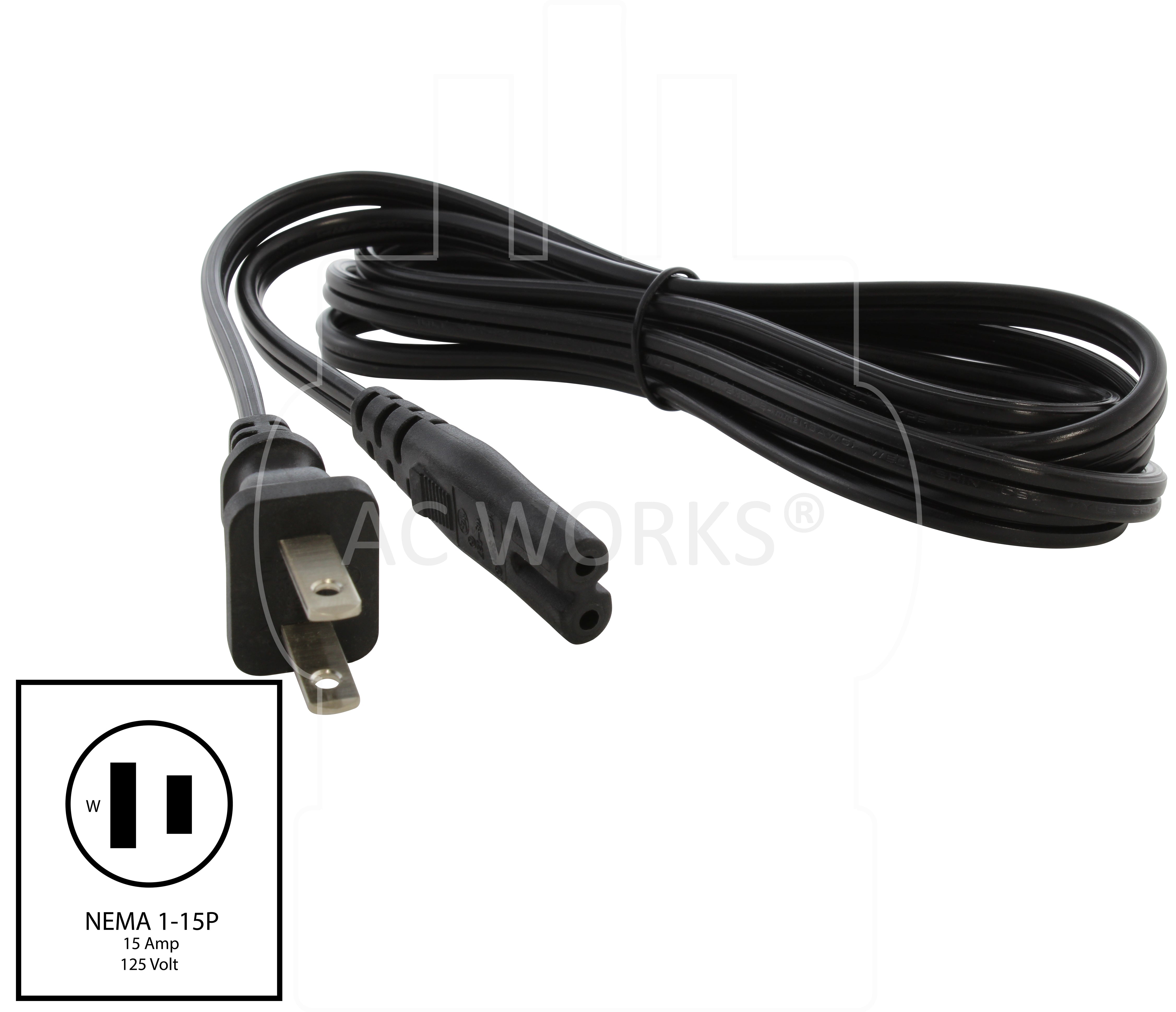 AC WORKS® [CPA62-079] 79in(6.5FT) 10A NEMA 1-15P to IEC C7 Power