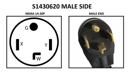 AC WORKS® [S1430620-012] STW 10/3 4-Prong Dryer 14-30P Male Plug to 6-15/20R 15/20A 250V Connector