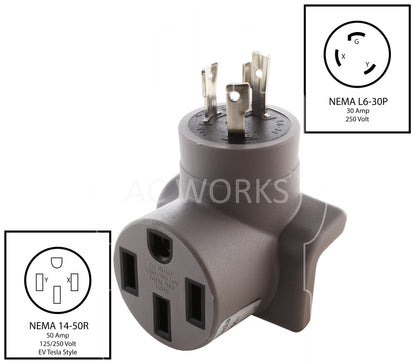 NEMA L6-30P to NEMA 14-50R right angle adapter for level 2 EV charging