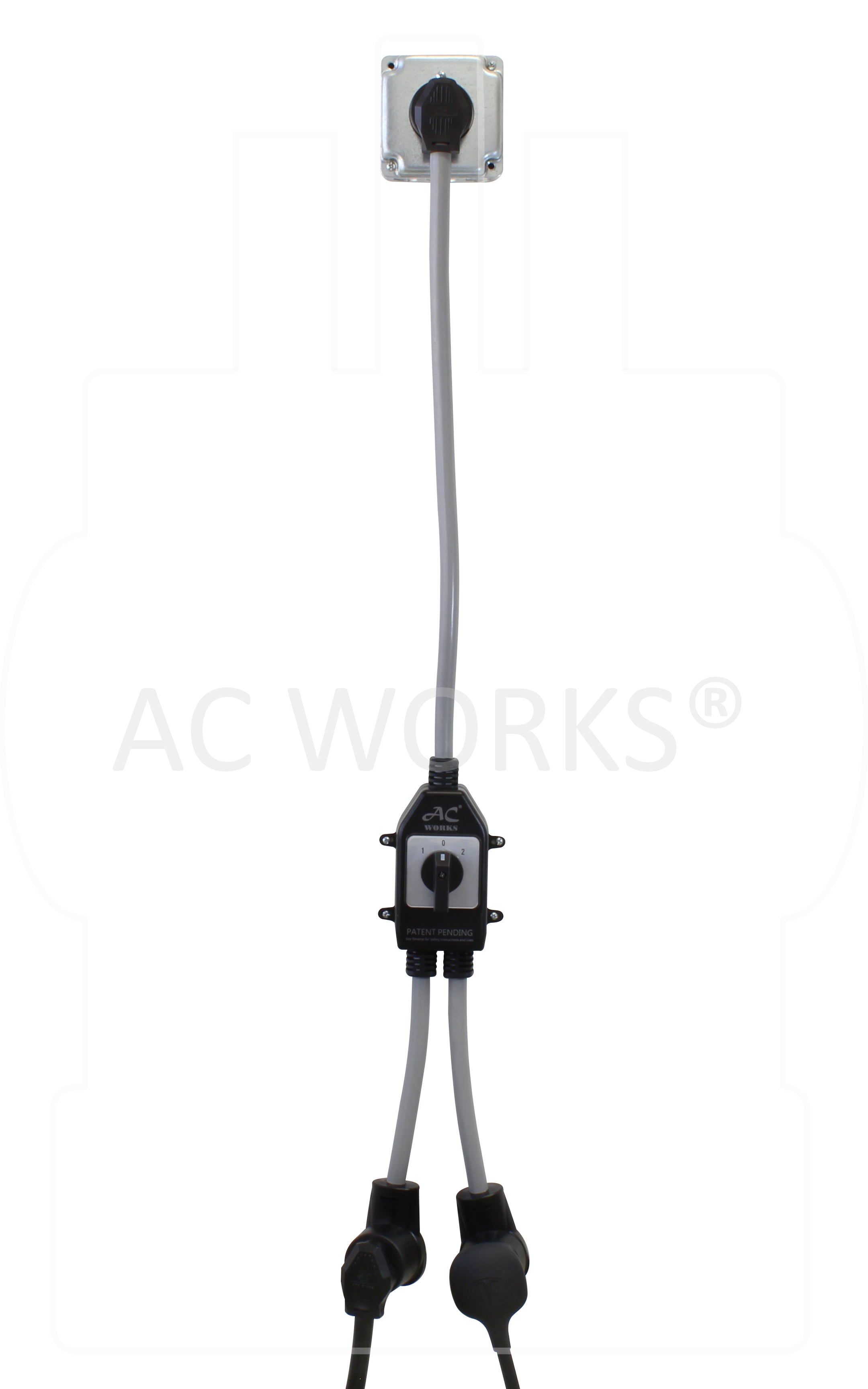 AC WORKS® [EVY1030SW-036] Safety Switch Y-Cable 30A 3-Prong Dryer Plug to (2) 3-Prong Dryer Connectors