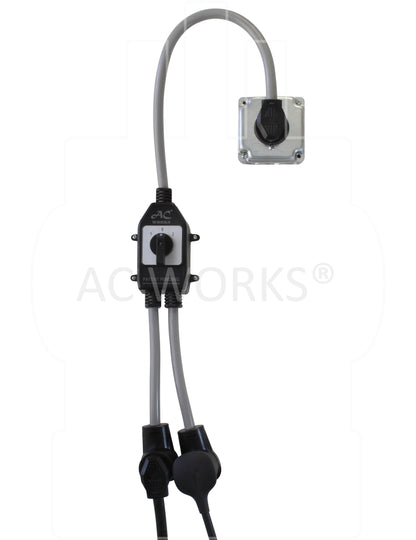 AC WORKS® [EVY1030SW-036] Safety Switch Y-Cable 30A 3-Prong Dryer Plug to (2) 3-Prong Dryer Connectors