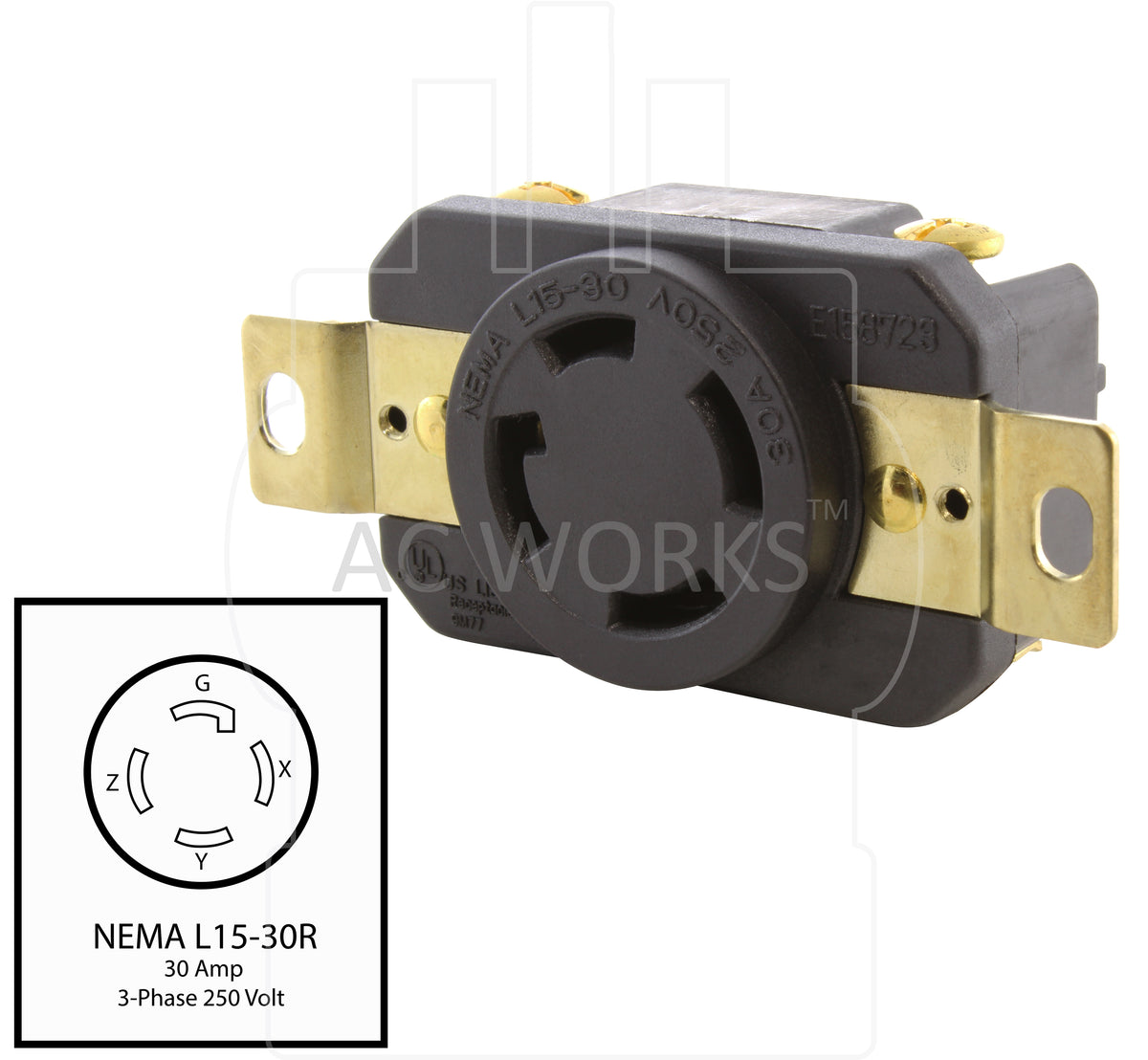 AC WORKS® 30A 3-Phase 250V NEMA L15-30R Flush Mount Locking UL Listed ...