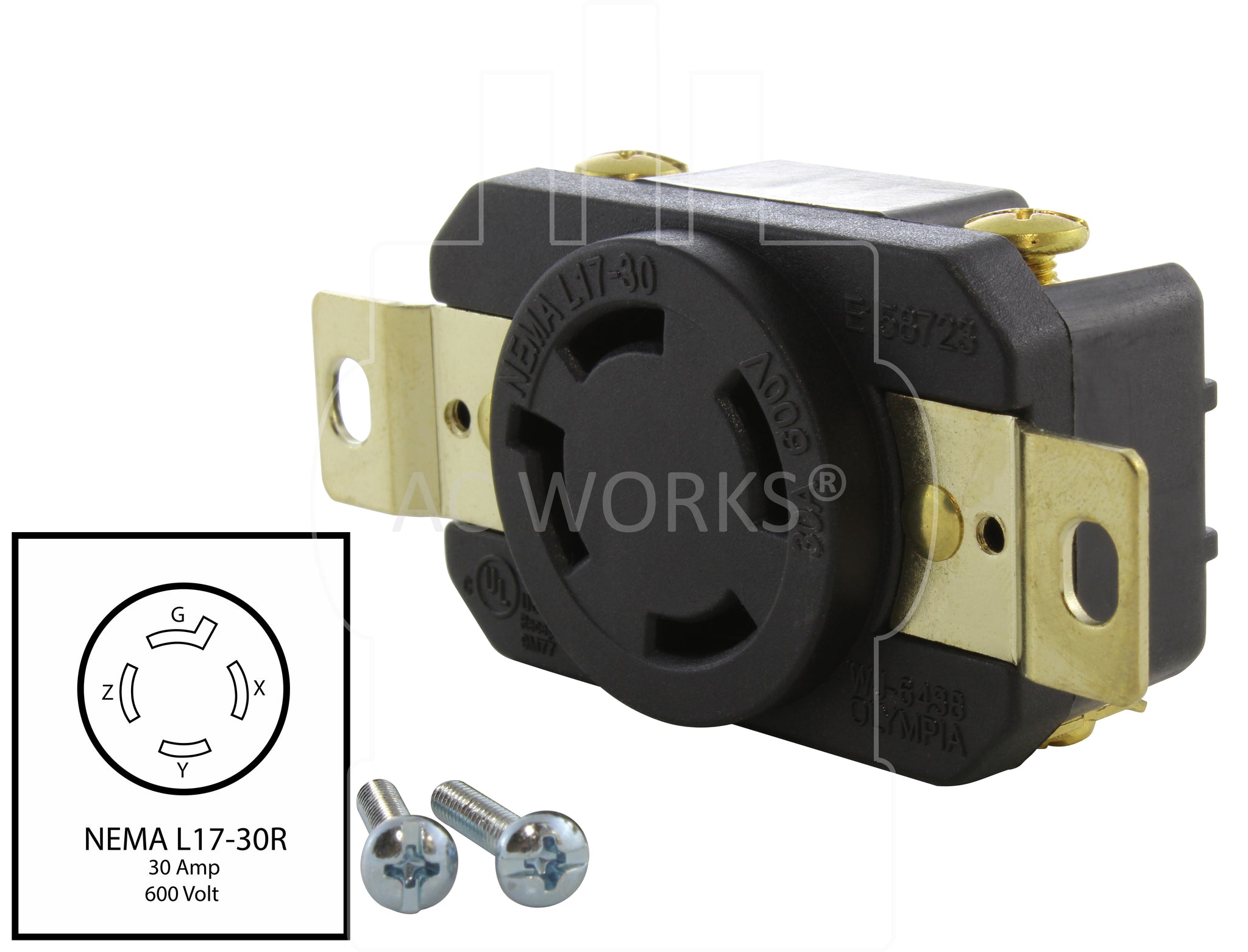 30A, 600V, NEMA L17-30R Flush Mount Locking industrial-grade-receptacle ...