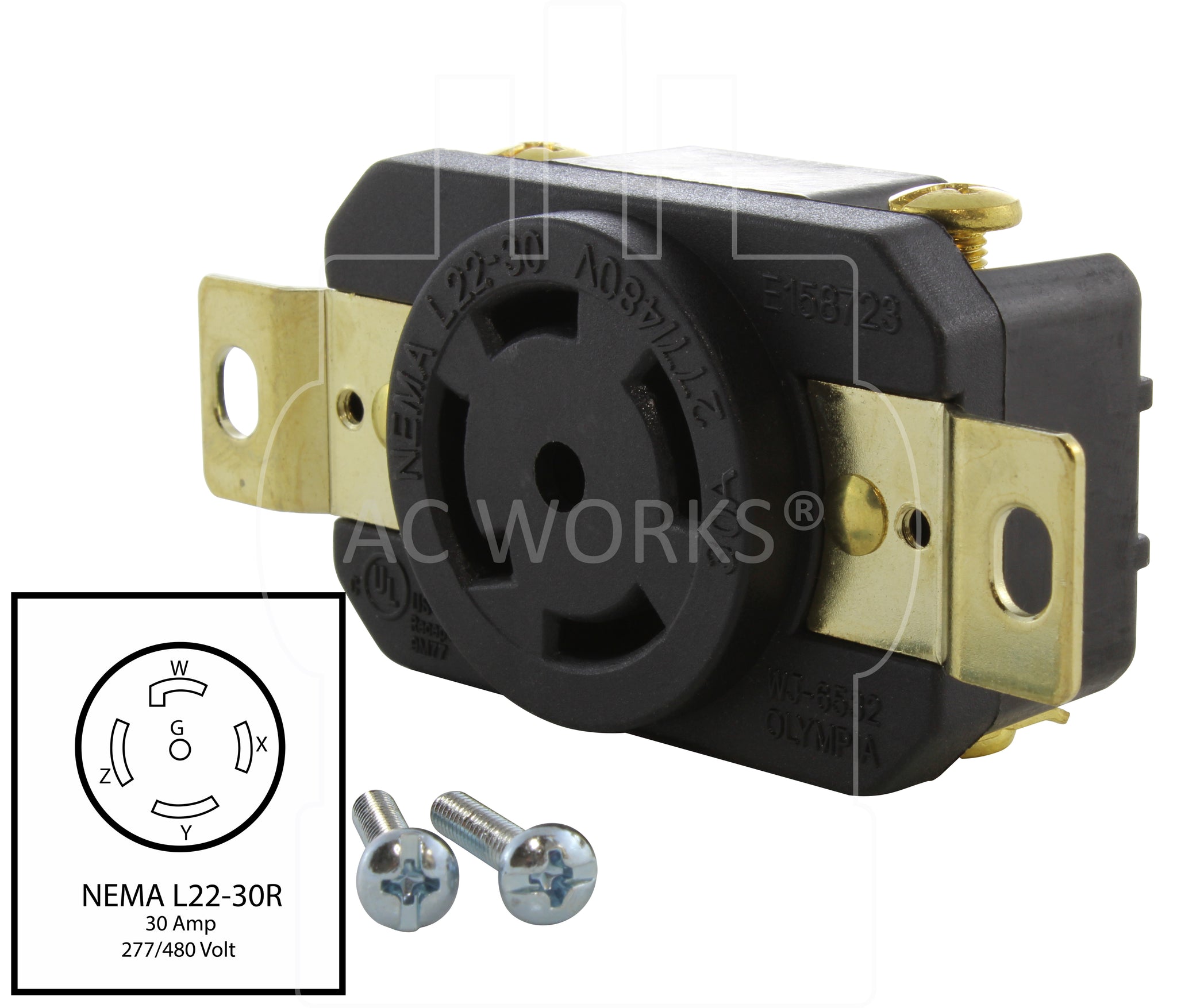 30A 277/480V NEMA L22-30R Flush Mount Locking industrial-grade ...