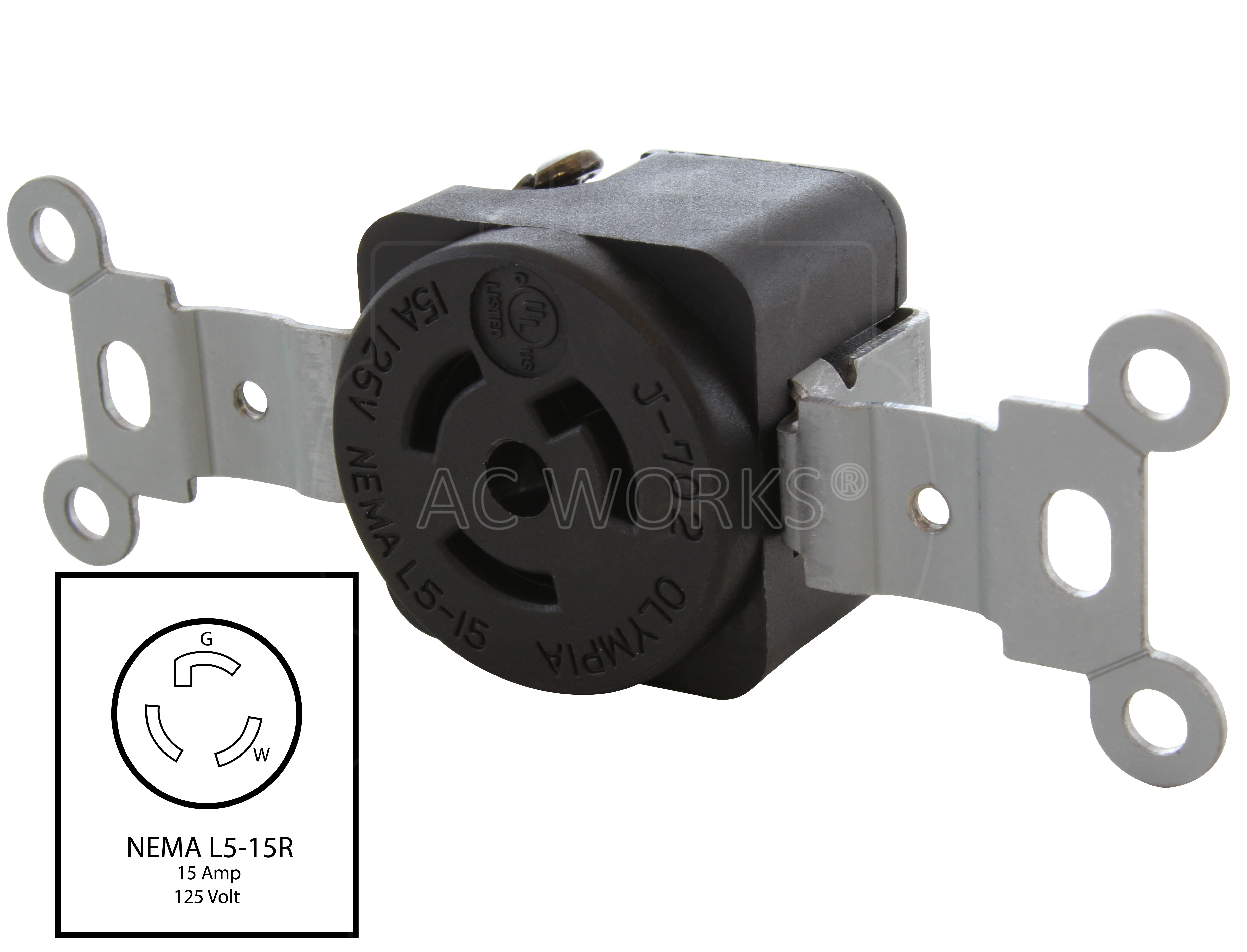 NEMA L5-15R 15A 125V locking outlet assembly