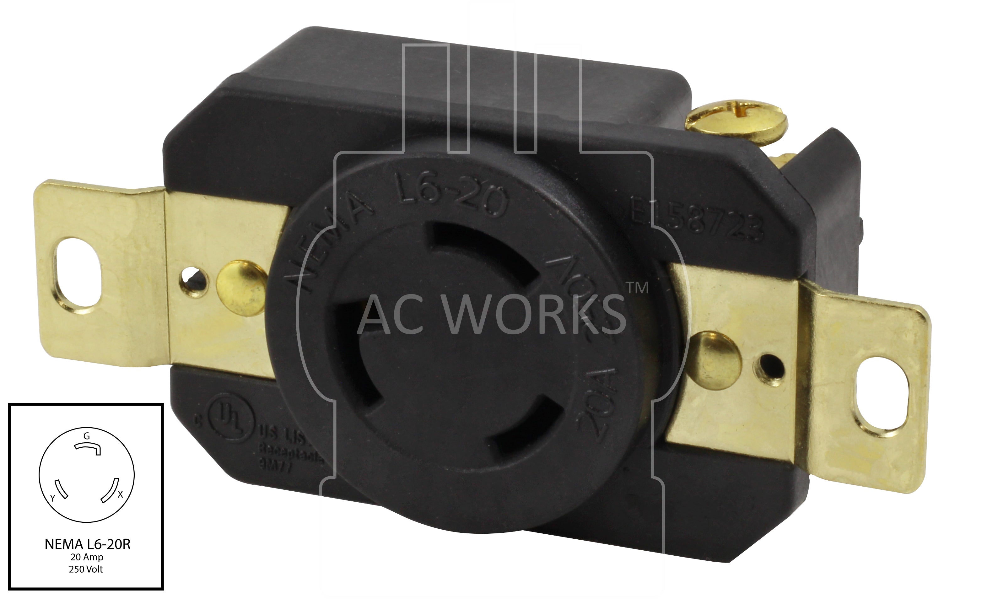 AC Works, NEMA L6-20R, L620 receptacle, L620 replacement outlet, DIY outlet, flush mounting receptacle