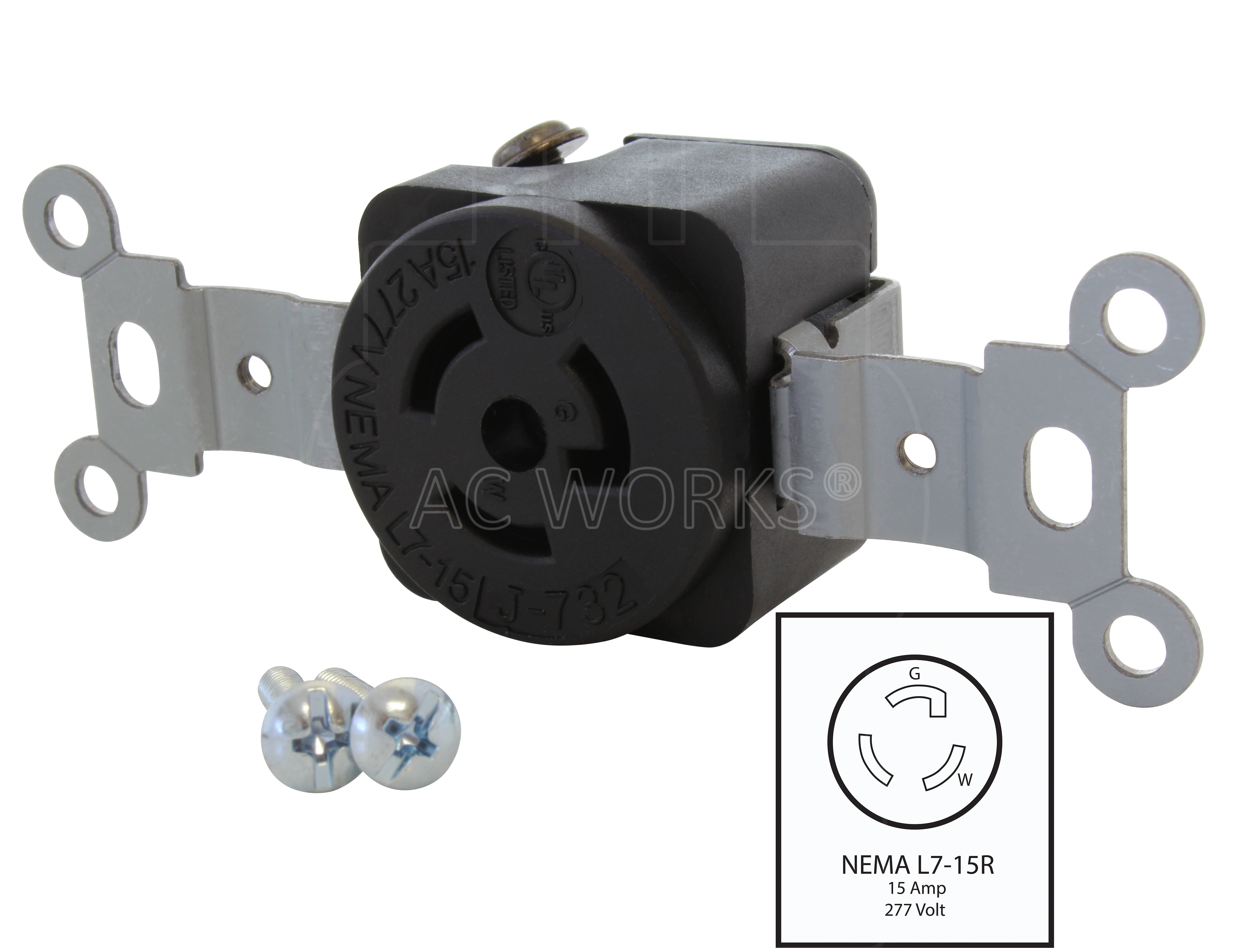 NEMA L7-15R 15A 277V 3-prong twist lock outlet for LED lighting