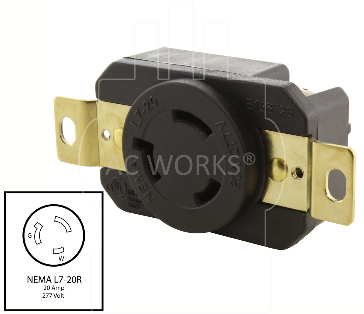 AC WORKS® NEMA L7-20R Flush Mount Locking Industrial Grade Receptacle ...