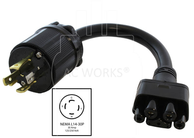 AC WORKS® [G2EVL1430-24A] Gen 2/3 EV Charging NEMA L14-30 Adapter For Gen. 2/3 Tesla Mobile Connector